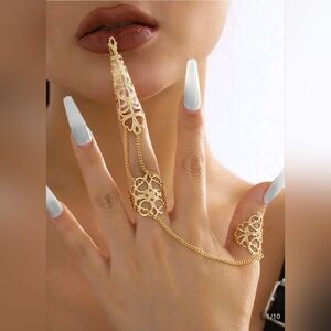 Gothic Style 1pc Personality Vintage Chain Bracelet & Carved Hollow-Out Ring